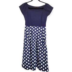 VFemage Polka Dot Navy Solid Short Sleeve Dress M